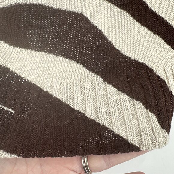 Chico's Sweater Womens Large L Open Cardigan Brown Tan Linen Blend Zebra Knit - Picture 7 of 7